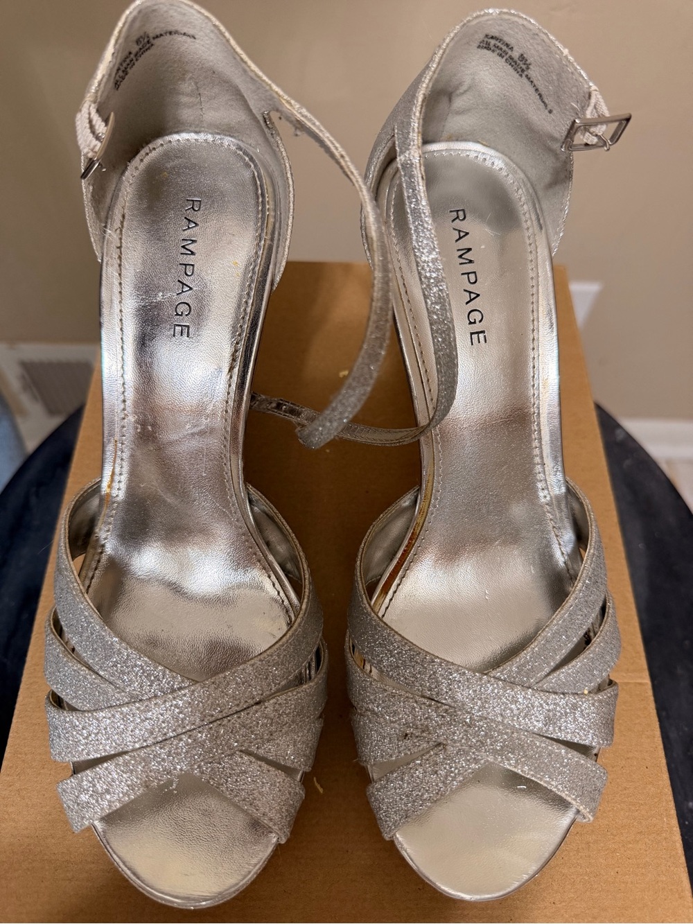 Rampage Silver Glitter Platform Strappy Heels - Picture 4 of 8